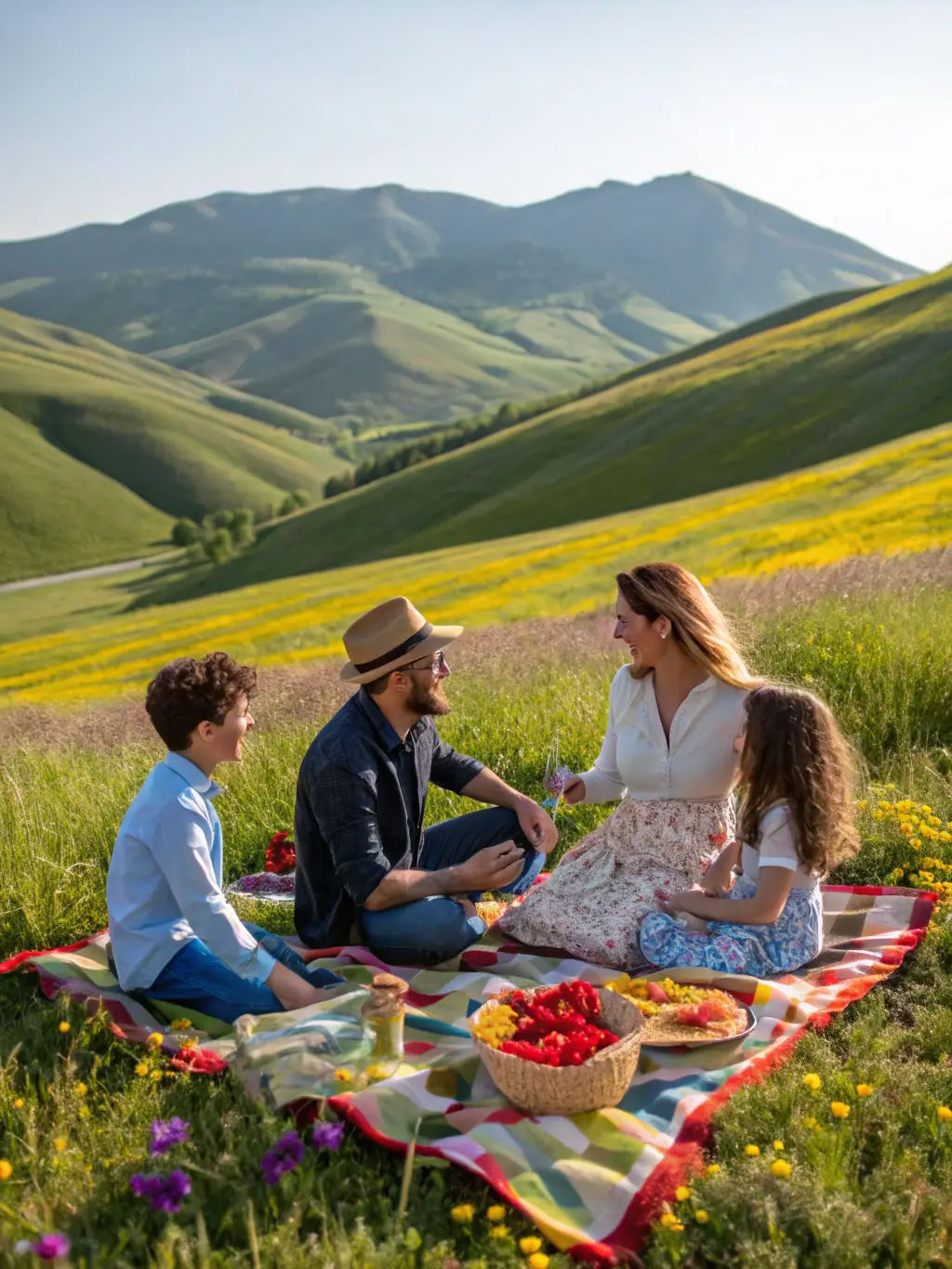 A family enjoying a picnic by the pond after a successful fishing session, showcasing the recreational and social benefits of O'FIL DE L'O.